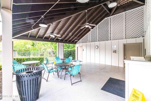 view of patio with a gazebo and ceiling fan