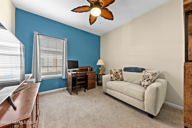 office with carpet and ceiling fan