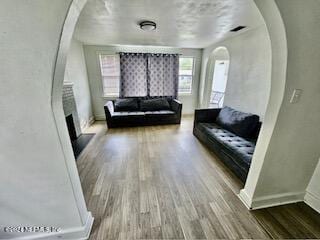 living room with wood-type flooring