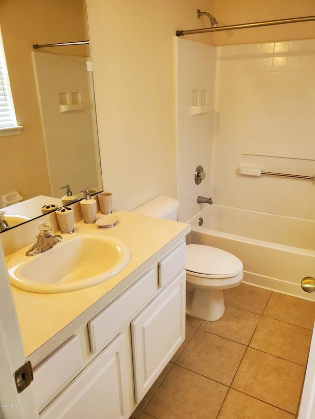 full bathroom with tile patterned flooring, vanity, toilet, and tub / shower combination