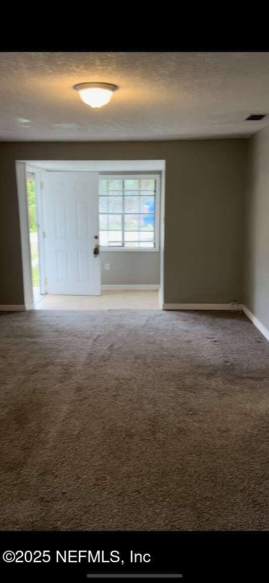 carpeted empty room with plenty of natural light, visible vents, and baseboards