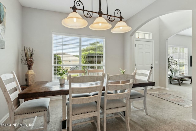 view of carpeted dining room