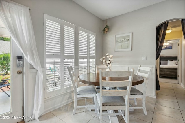 tiled dining room with a wealth of natural light