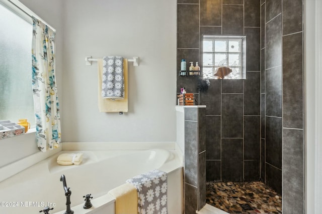 bathroom with shower with separate bathtub