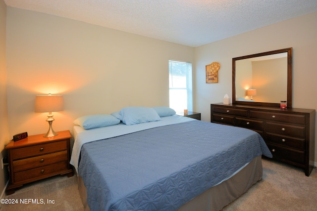 bedroom featuring carpet flooring and a textured ceiling