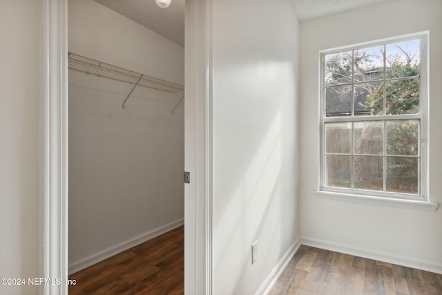 walk in closet featuring dark wood-type flooring