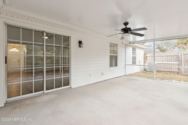 view of patio / terrace featuring ceiling fan and central air condition unit