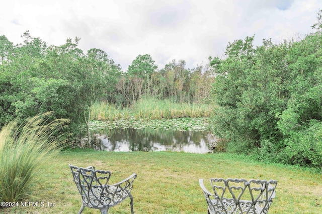 view of yard with a water view