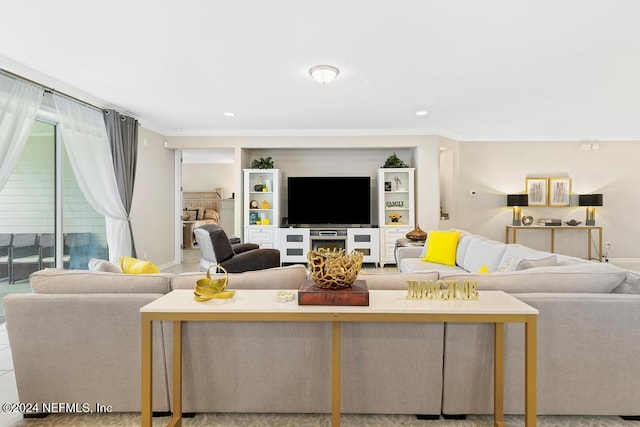 living room featuring ornamental molding