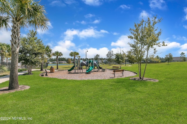 view of playground featuring a yard