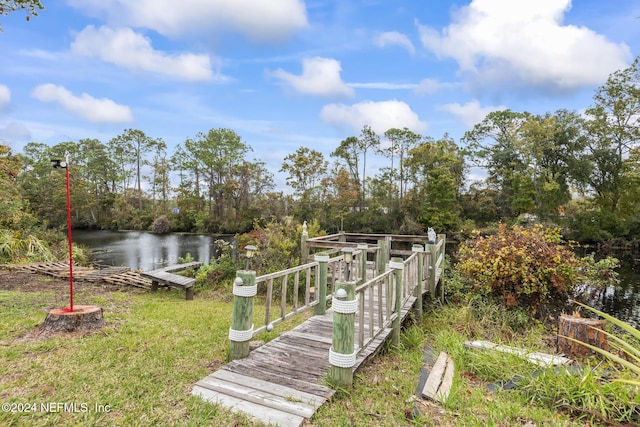 dock area with a water view