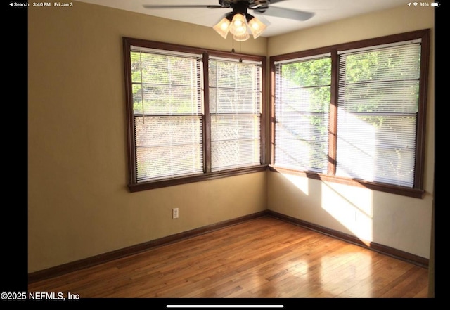 spare room featuring hardwood / wood-style floors and ceiling fan