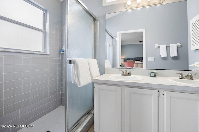 bathroom featuring vanity and walk in shower