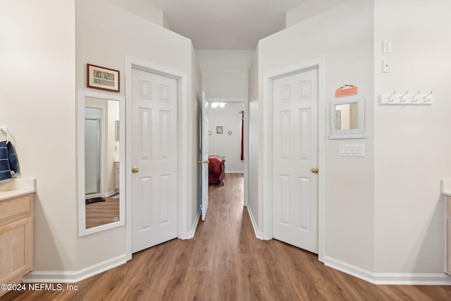 hall featuring wood-type flooring