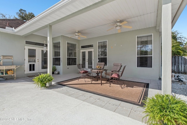 view of patio / terrace featuring french doors and ceiling fan