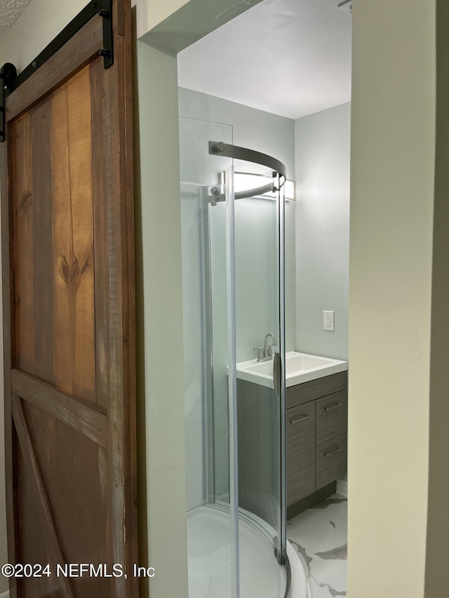 bathroom featuring vanity and walk in shower