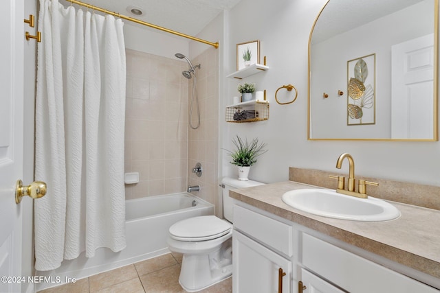 full bathroom featuring tile patterned floors, vanity, shower / tub combo, and toilet