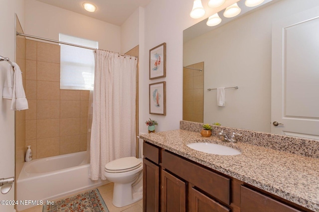 full bathroom with tile patterned flooring, vanity, shower / bath combination with curtain, and toilet