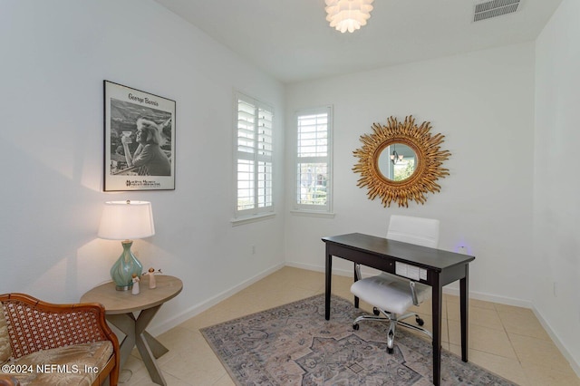 view of tiled home office