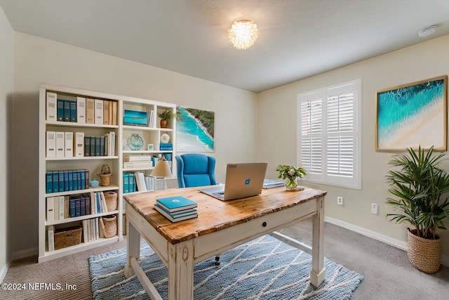 view of carpeted home office