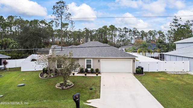 view of front of home featuring a front yard and a garage