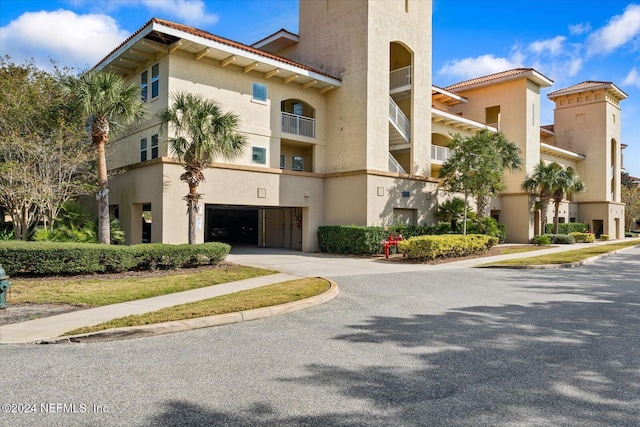 view of building exterior featuring a garage