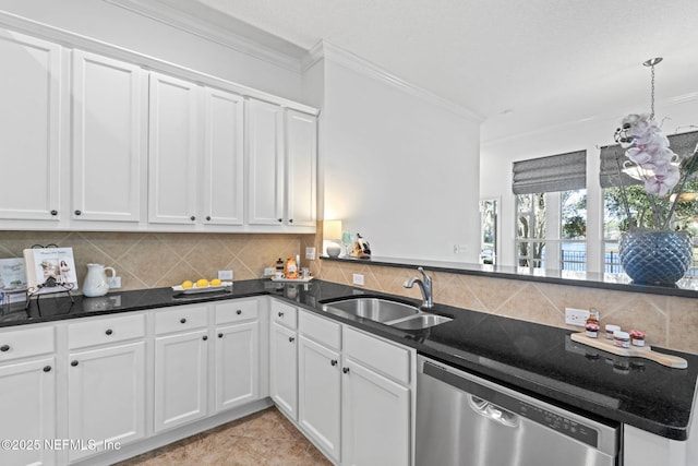 kitchen featuring white cabinetry, stainless steel dishwasher, and sink