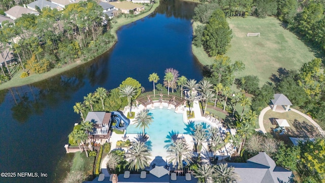 bird's eye view featuring a water view