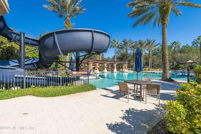 view of swimming pool with a patio