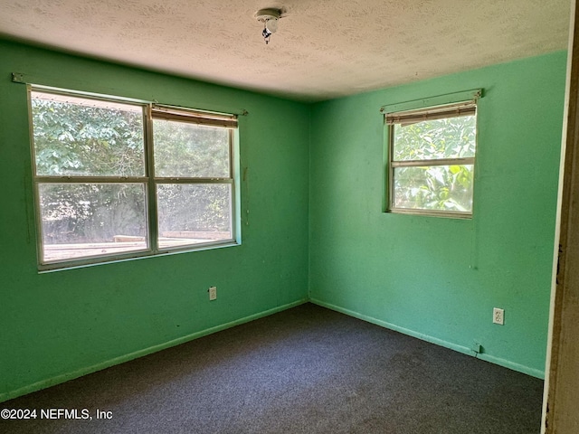 carpeted empty room with a textured ceiling