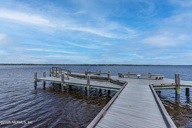 view of dock with a water view