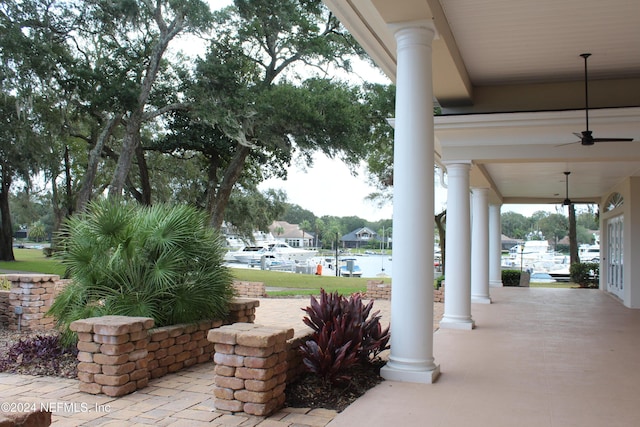 view of patio / terrace featuring a porch and a ceiling fan