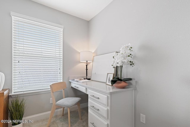 home office with light colored carpet