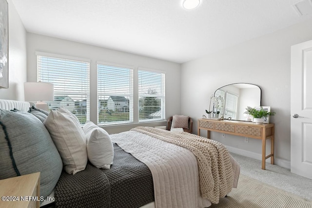 bedroom featuring carpet floors and multiple windows