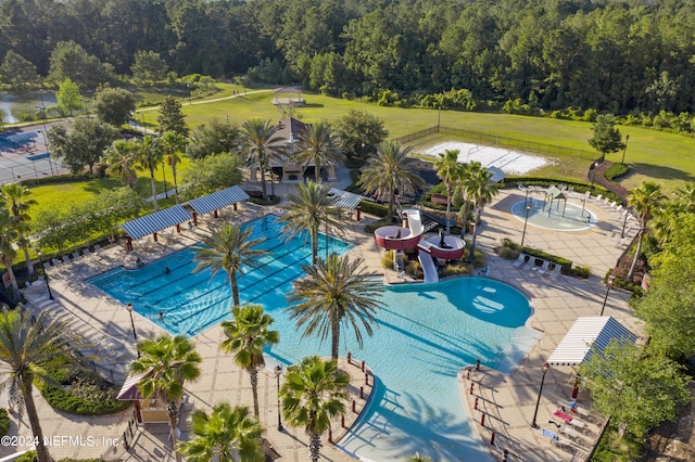 view of pool with a water slide