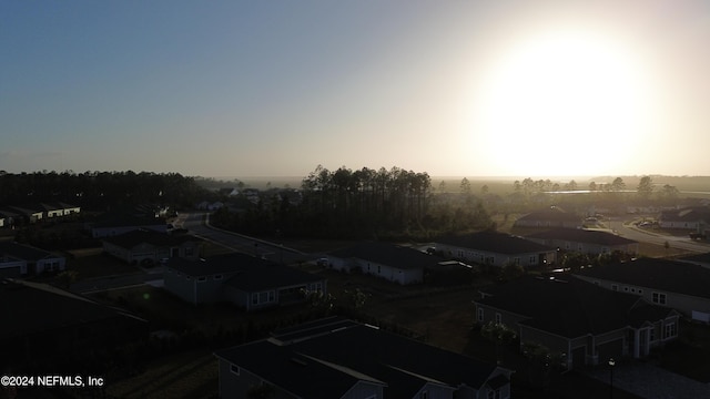 view of aerial view at dusk