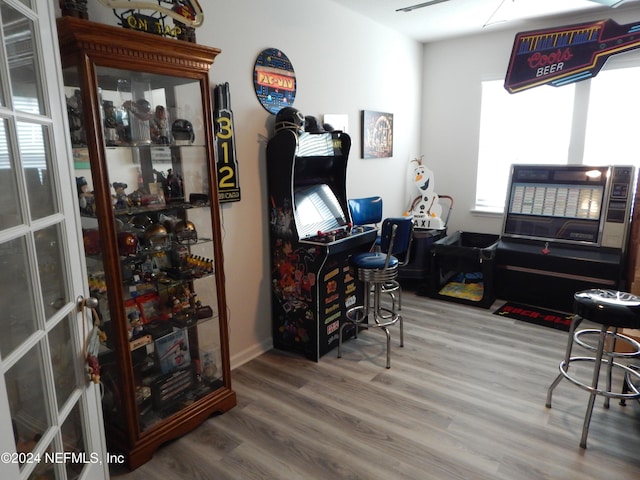 office area with wood-type flooring