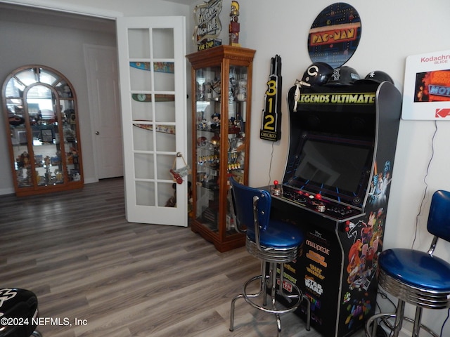 office area featuring french doors and hardwood / wood-style flooring