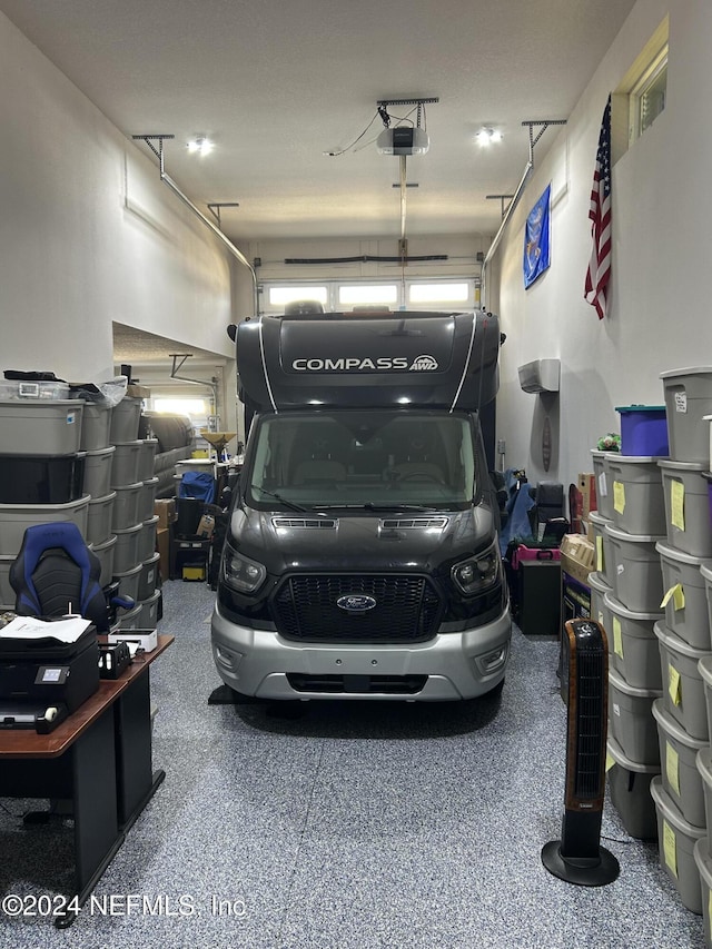 garage with a garage door opener