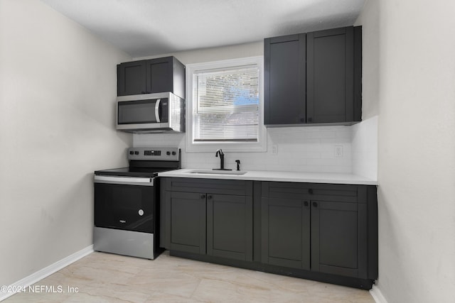 kitchen featuring decorative backsplash, appliances with stainless steel finishes, and sink