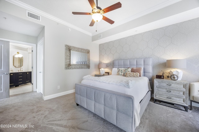 1431 Riverplace Blvd Unit 2105, Jacksonville, FL 32207 - bedroom featuring visible vents, carpet flooring, crown molding, baseboards, and an accent wall