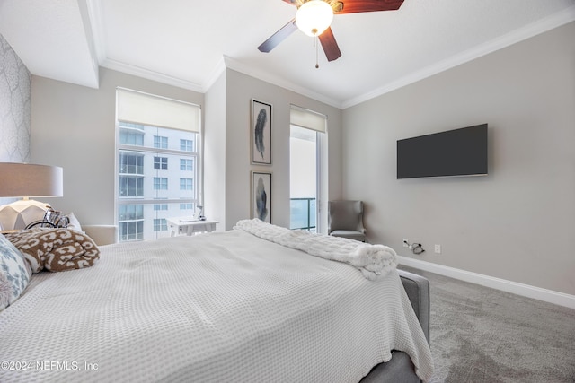 1431 Riverplace Blvd Unit 2105, Jacksonville, FL 32207 - carpeted bedroom with baseboards, ornamental molding, and a ceiling fan
