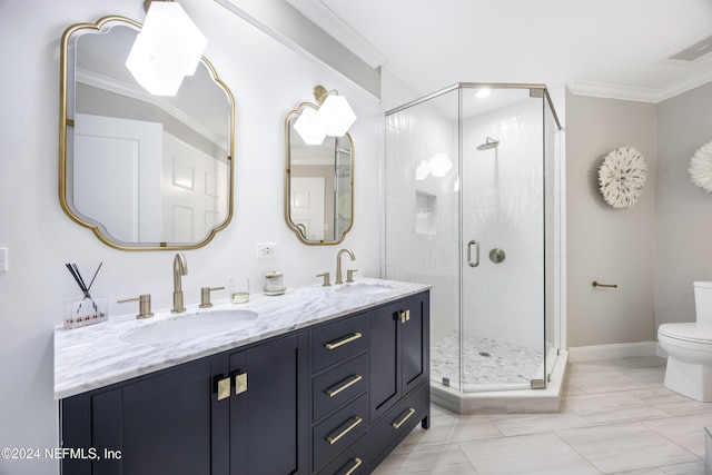 1431 Riverplace Blvd Unit 2105, Jacksonville, FL 32207 - full bathroom featuring toilet, a shower stall, ornamental molding, and a sink