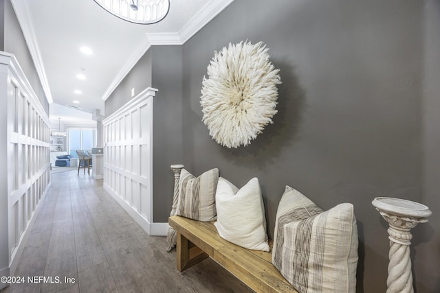 1431 Riverplace Blvd Unit 2105, Jacksonville, FL 32207 - hall with crown molding, recessed lighting, and wood finished floors