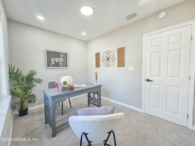 view of carpeted home office