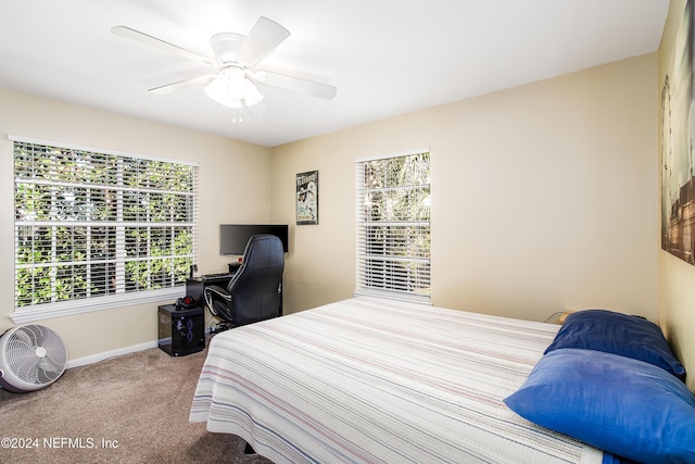 bedroom featuring carpet flooring and ceiling fan