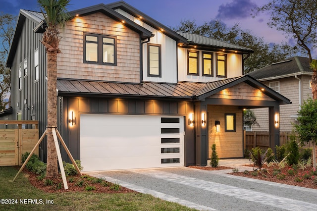 view of front of house with a garage