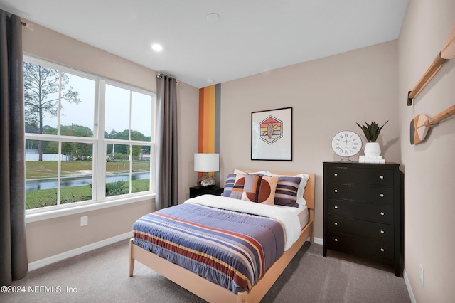 carpeted bedroom featuring multiple windows