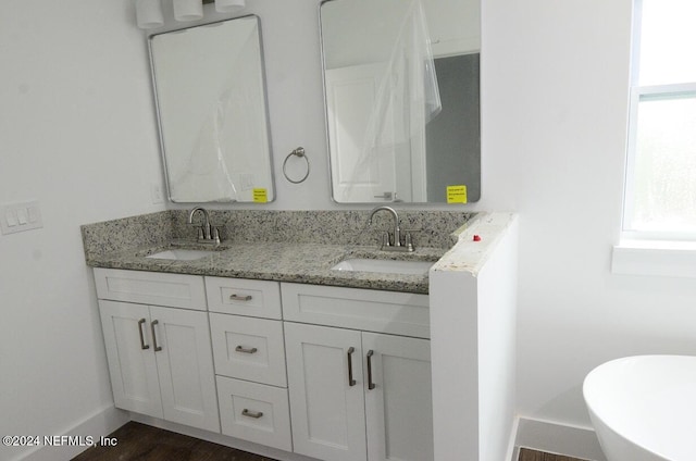 bathroom featuring hardwood / wood-style flooring and vanity