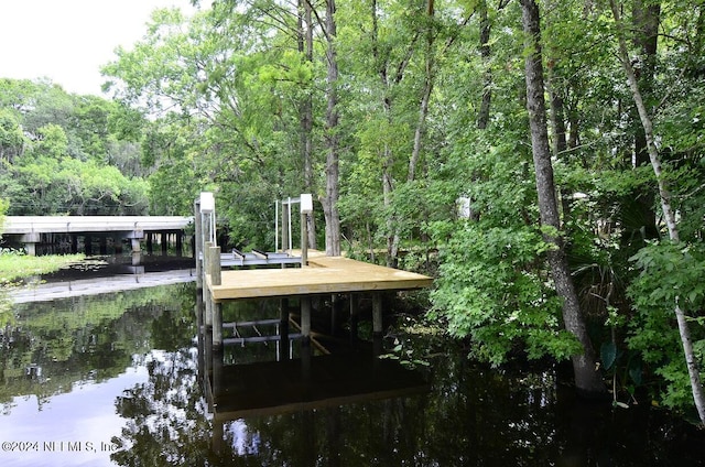 view of dock featuring a water view